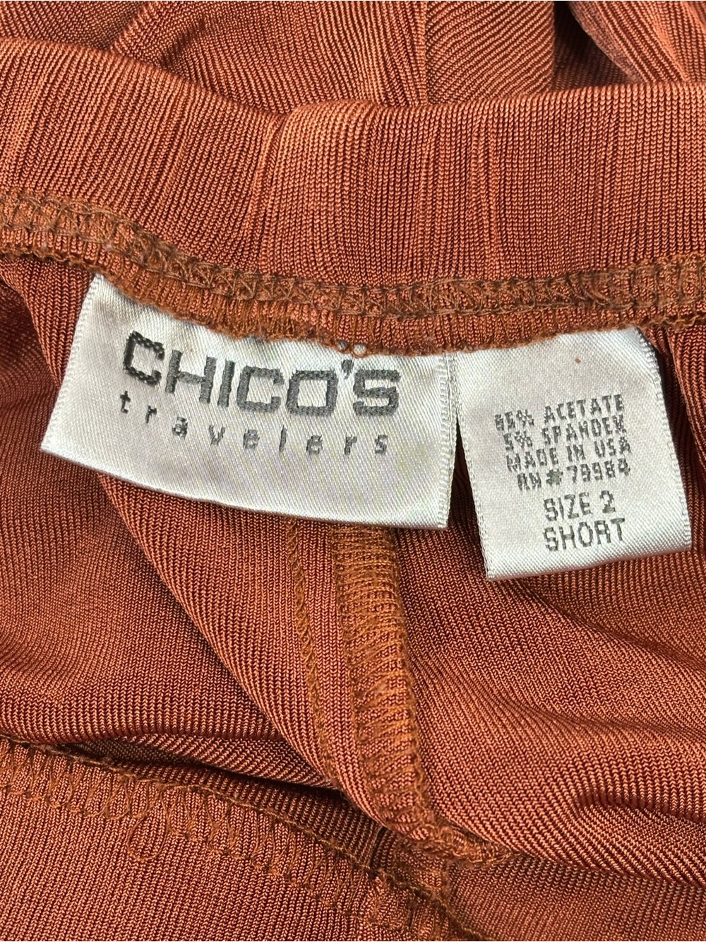 Chico’s Travelers 2 (Large) SHORT Stretchy Terracotta Color Slinky Wide Leg Pant - Picture 7 of 12
